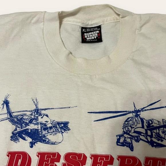 Vintage Desert Shield Screen Stars Tshirt Single Stitch USA 1990s XL Stains - Picture 5 of 8